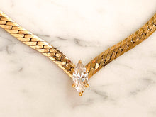 Load image into Gallery viewer, Gold Herringbone Necklace with Cubic Zirconia Marquis
